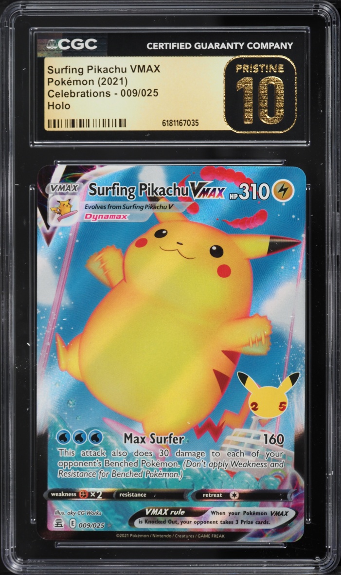 2021 Pokemon Sword & Shield Celebrations Full Art Surfing Pikachu VMAX #9 CGC 10 PRISTINE