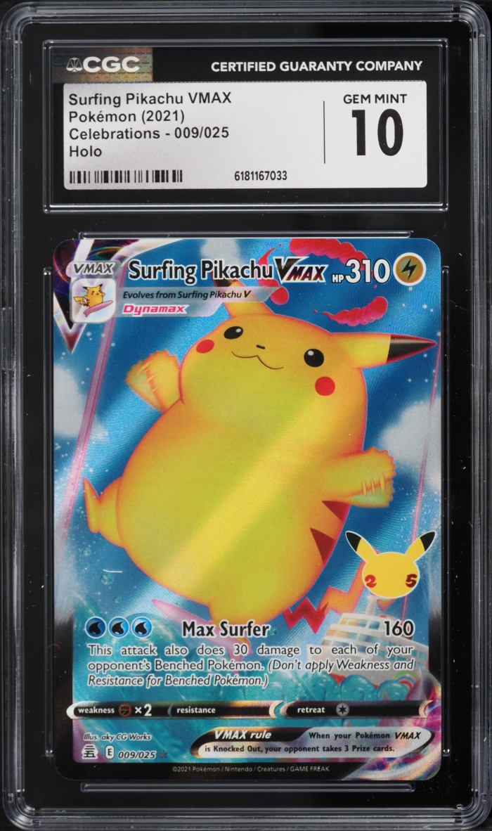 2021 Pokemon Sword & Shield Celebrations Full Art Surfing Pikachu VMAX #9 CGC 10 GEM MINT