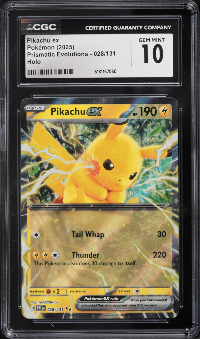 2025 Pokemon Scarlet & Violet Prismatic Evolutions Holo Pikachu Ex #28 CGC 10 GEM MINT
