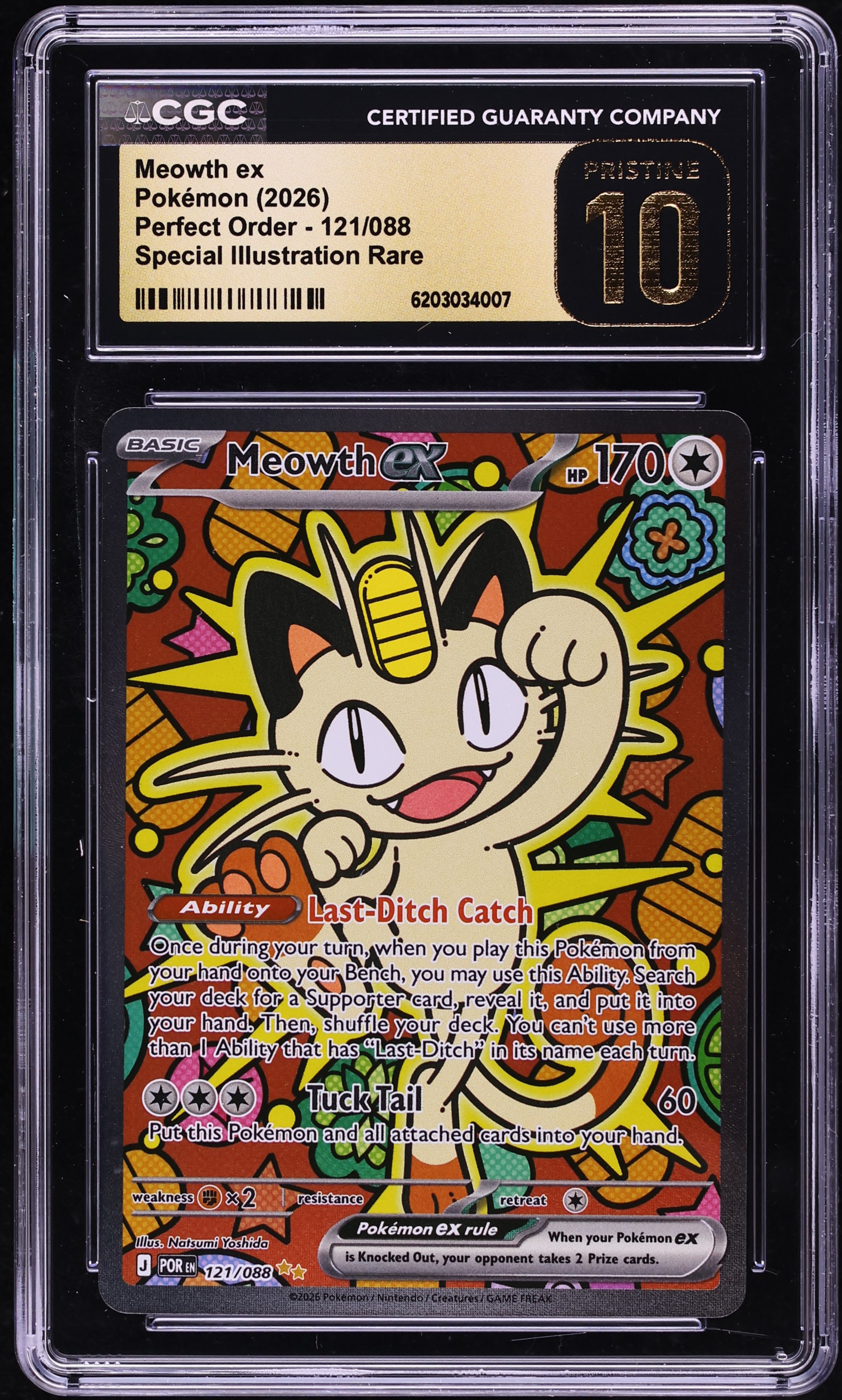 2026 Pokemon Mega Evolution Perfect Order SIR Meowth ex #121 CGC 10 PRISTINE