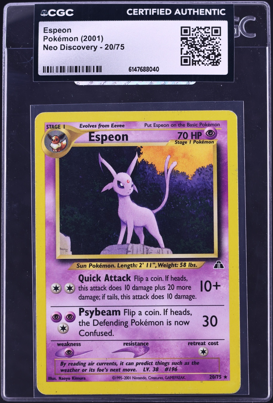 2001 Pokemon Neo Discovery Espeon #20 CGC AUTH