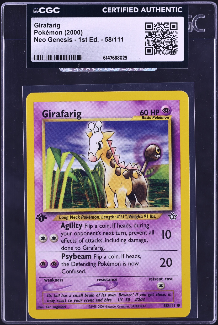 2000 Pokemon Neo Genesis 1st Edition Girafarig #58 CGC AUTH