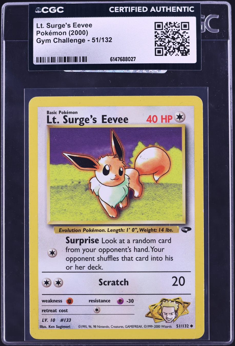 2000 Pokemon Gym Challenge Lt. Surge's Eevee #51 CGC AUTH
