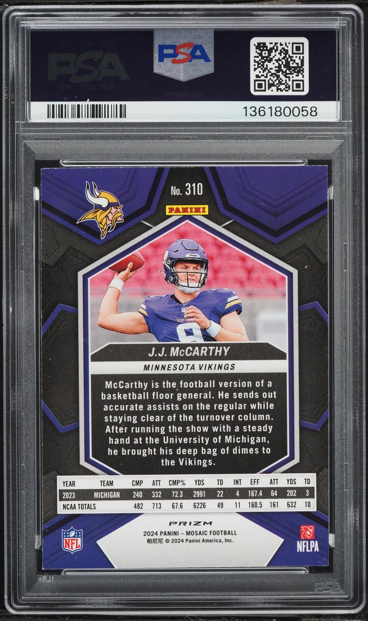 2024 Panini Mosaic Green J.J. McCarthy ROOKIE #310 PSA 9 MINT