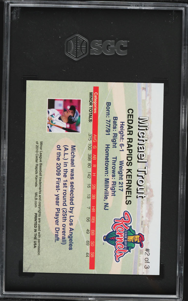 2010 Team Issue Cedar Rapids Kernels Mike Trout ROOKIE #2 SGC 10 GEM MINT