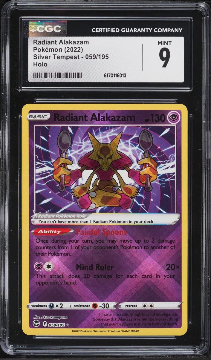 2022 Pokemon Sword & Shield Silver Tempest Holo Radiant Alakazam #59 CGC 9 MINT