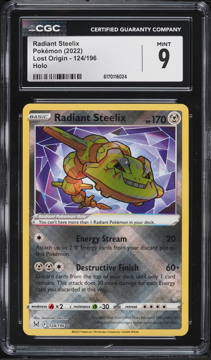 2022 Pokemon Sword & Shield Lost Origin Holo Radiant Steelix #124 CGC 9 MINT