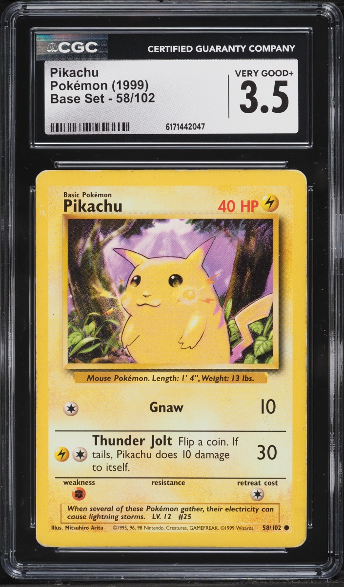 1999 Pokemon Base Set Yellow Cheeks Pikachu #58 CGC 3.5 VG+