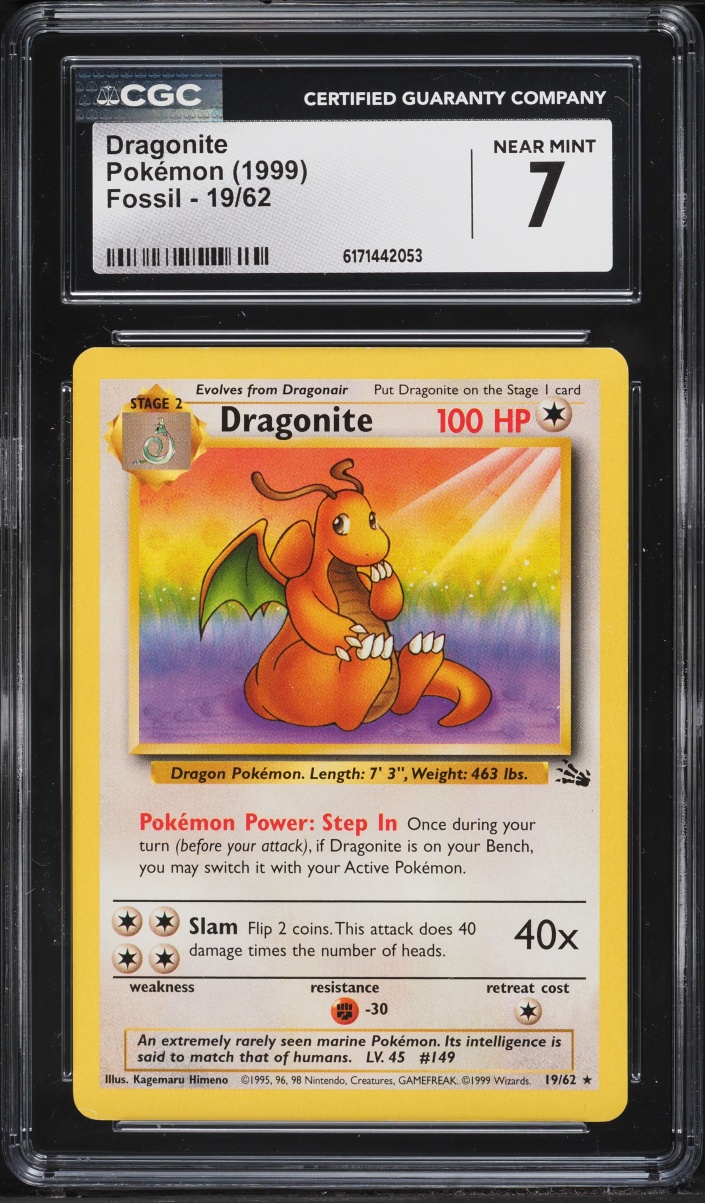 1999 Pokemon Fossil Dragonite #19 CGC 7 NRMT