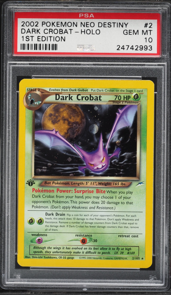 2002 Pokemon Neo Destiny 1st Edition Holo Dark Crobat #2 PSA 10 GEM MINT