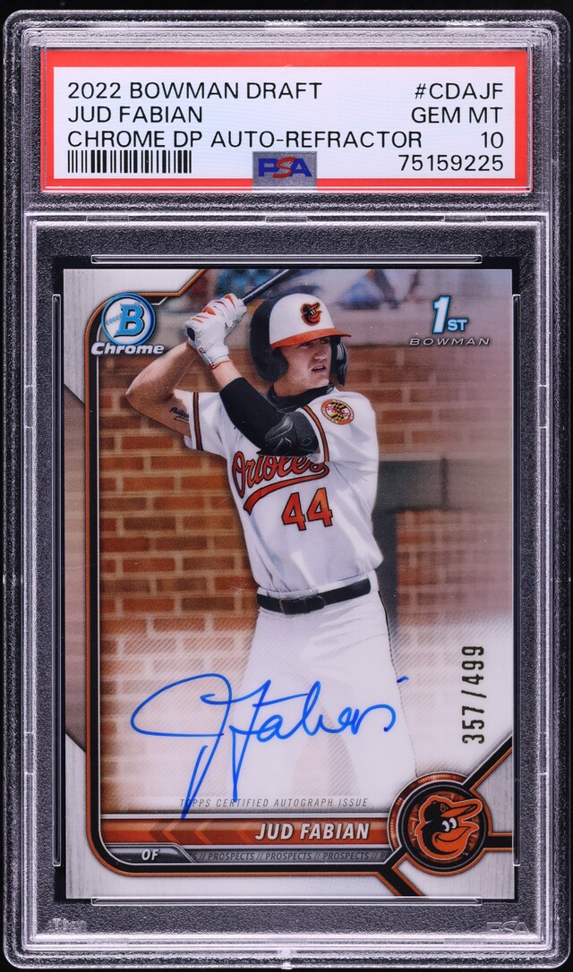 2022 Bowman Chrome Draft Refractor Jud Fabian PROSPECT AUTO /499 #CDA-JF PSA 10