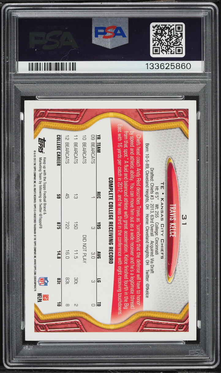 2013 Topps Football Travis Kelce ROOKIE #31 PSA 8 NM-MT