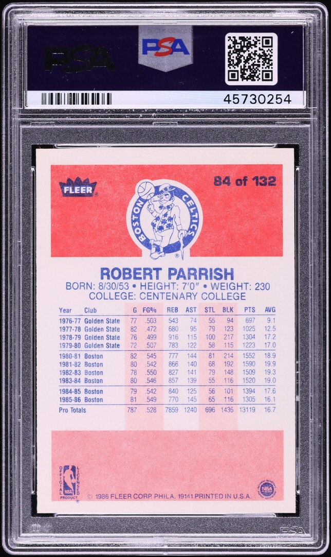 1986 Fleer Basketball Robert Parrish #84 PSA 10 GEM MINT