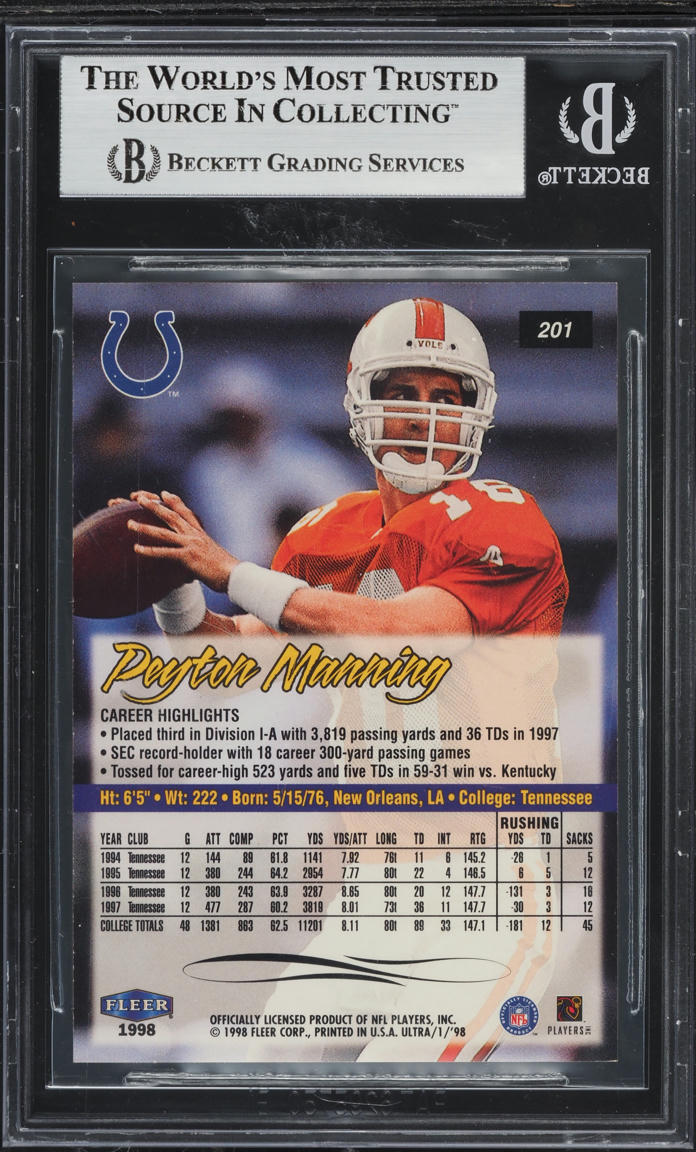 1998 Ultra Football Peyton Manning ROOKIE #201 BGS 9 MINT