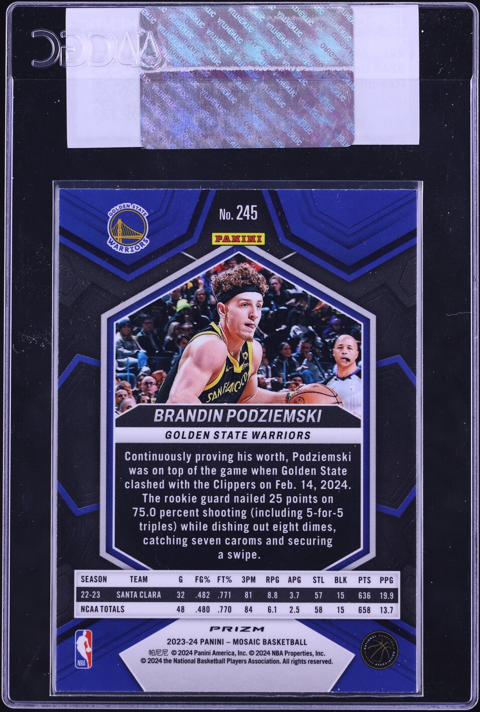 2023 Panini Mosaic Reactive Yellow Brandin Podziemski ROOKIE #245