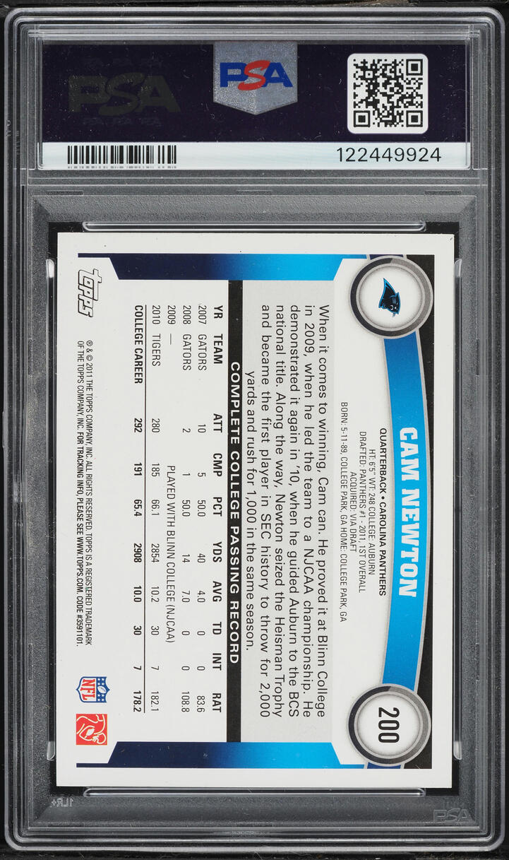 2011 Topps Football Cam Newton ROOKIE #200 PSA 8 NM-MT