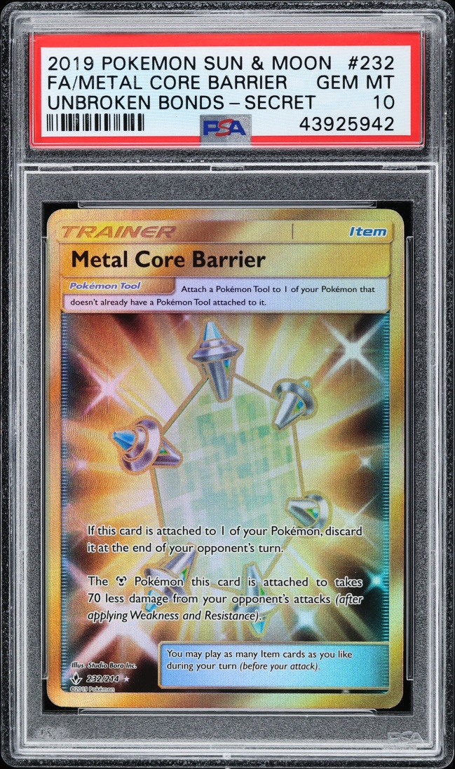 2019 Pokemon SM Unbroken Bonds Gold Rare Metal Core Barrier #232 PSA 10 GEM MINT