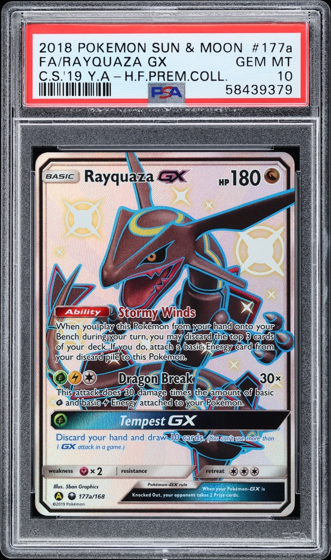 2018 Pokemon Sun & Moon Hidden Fates Premium Shiny Rayquaza GX #177a PSA 10 GEM MINT