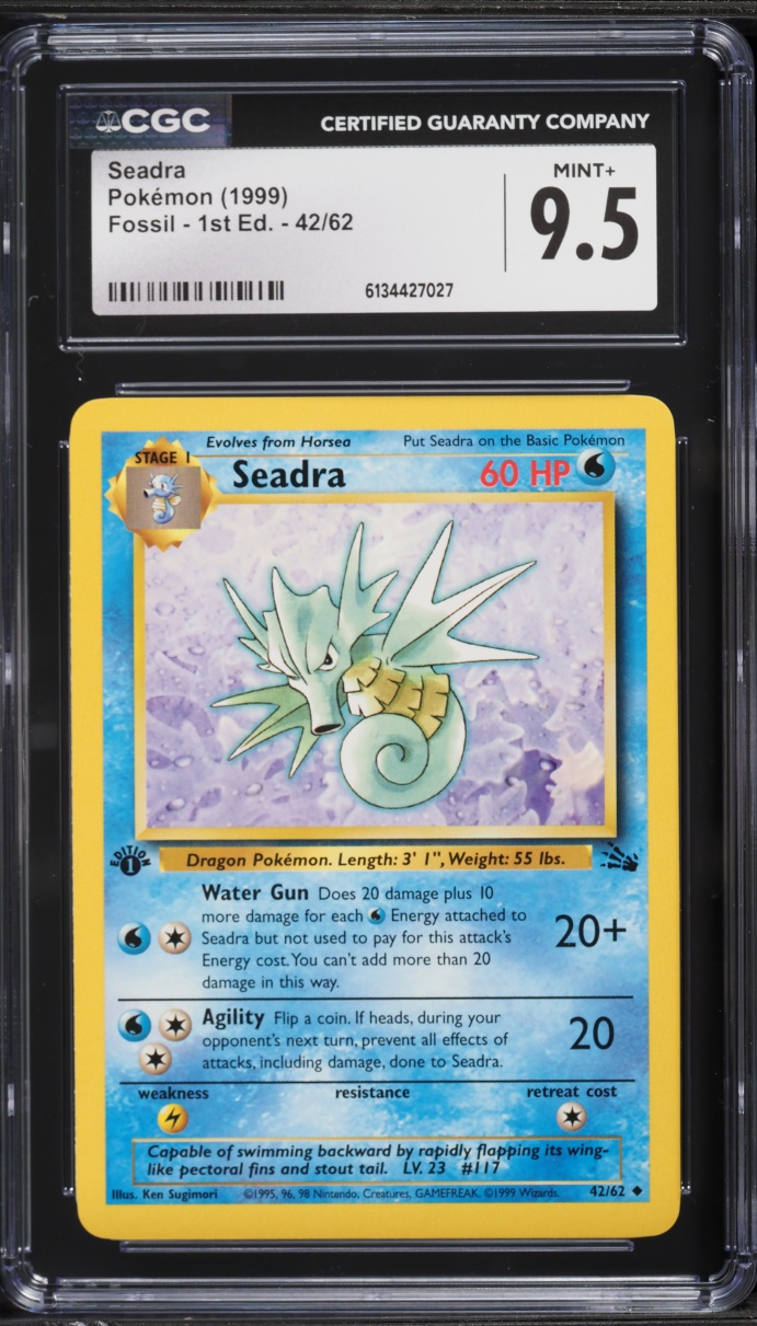 1999 Pokemon Fossil 1st Edition Seadra #42 CGC 9.5 MINT+