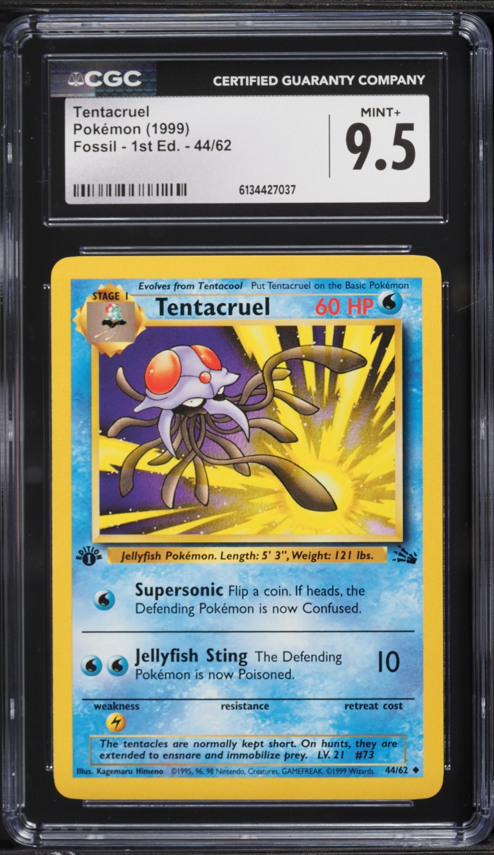 1999 Pokemon Fossil 1st Edition Tentacruel #44 CGC 9.5 MINT+