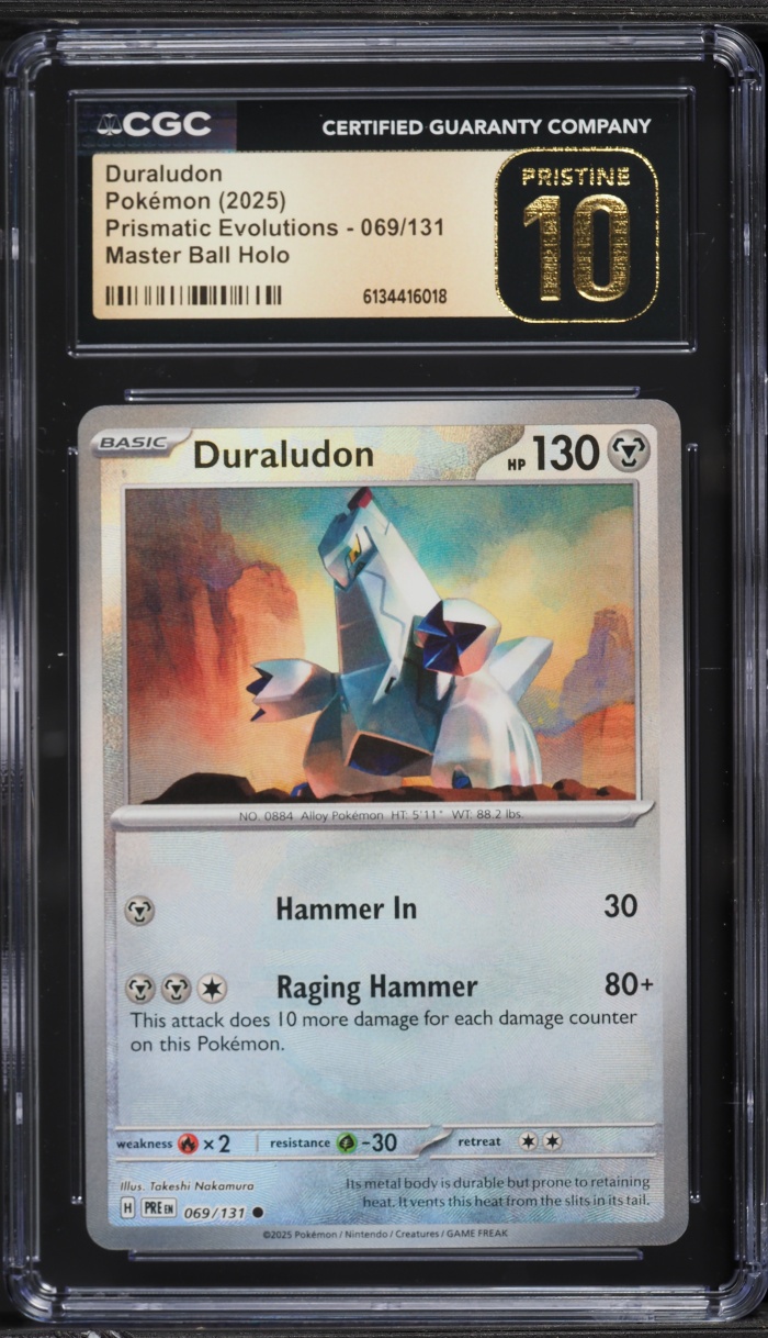 2025 Pokemon SV Prismatic Evolutions Master Ball Holo Duraludon #69 CGC 10 PRISTINE