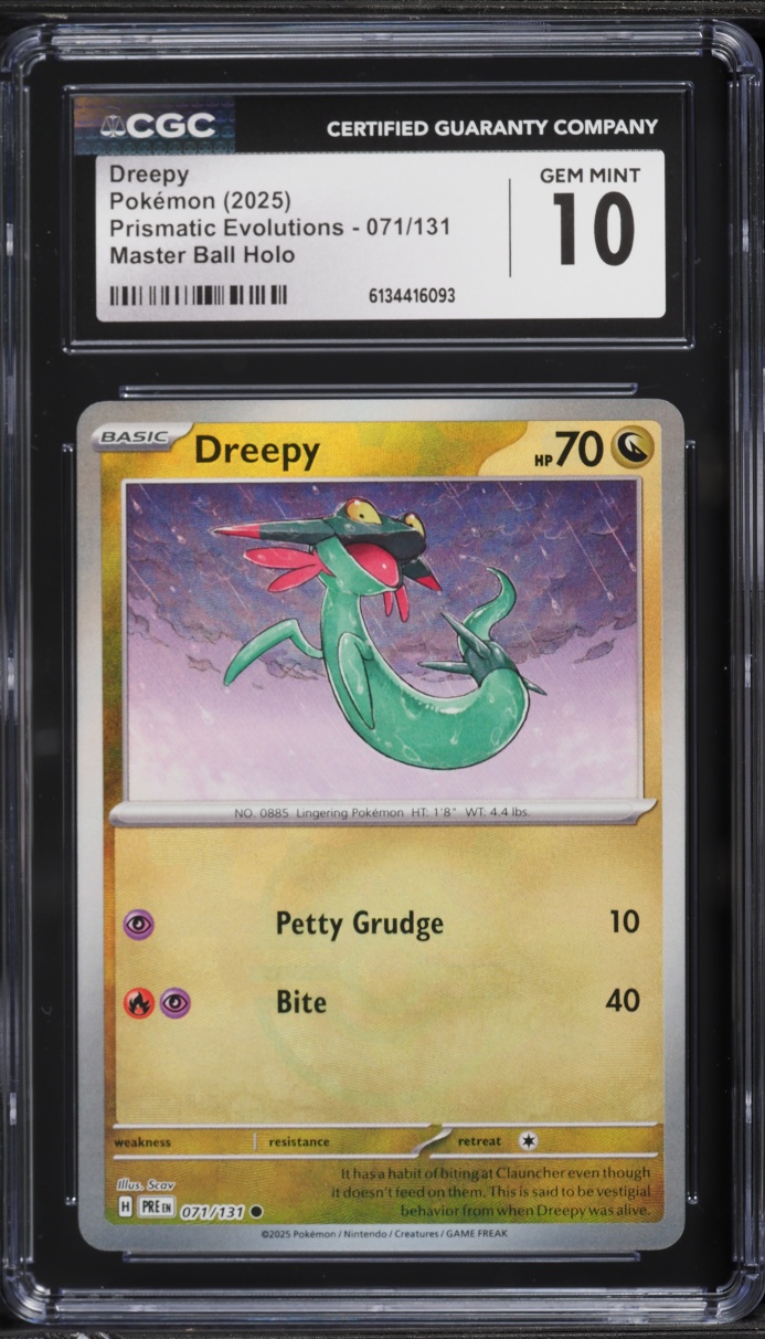 2025 Pokemon Scarlet & Violet Prismatic Evolutions Master Ball Holo Dreepy #71 CGC 10 GEM MINT
