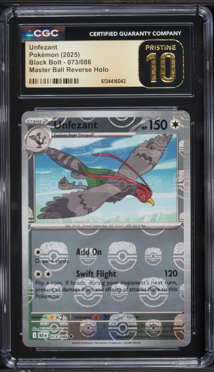 2025 Pokemon Scarlet & Violet Black Bolt Master Ball Reverse Holo Unfezant #73 CGC 10 PRISTINE