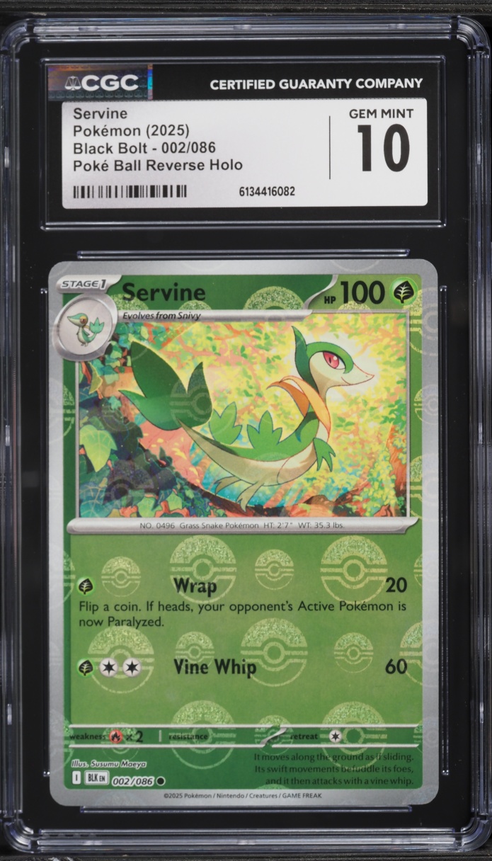 2025 Pokemon Scarlet & Violet Black Bolt Poke Ball Reverse Holo Servine #002 CGC 10 GEM MINT
