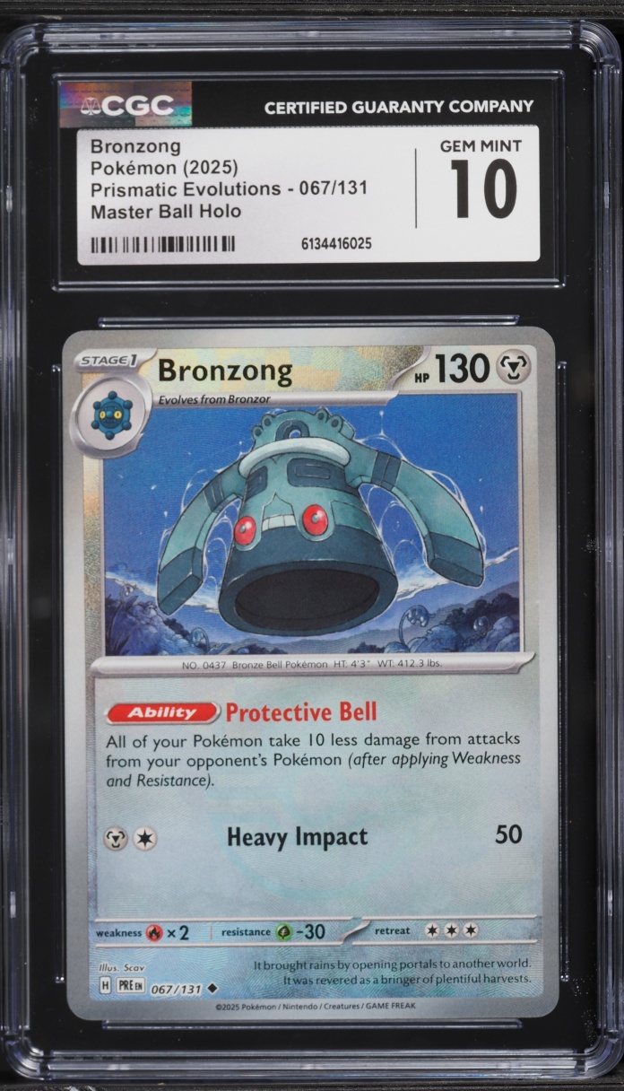 2025 Pokemon Scarlet & Violet Prismatic Evolutions Master Ball Holo Bronzong #067 CGC 10
