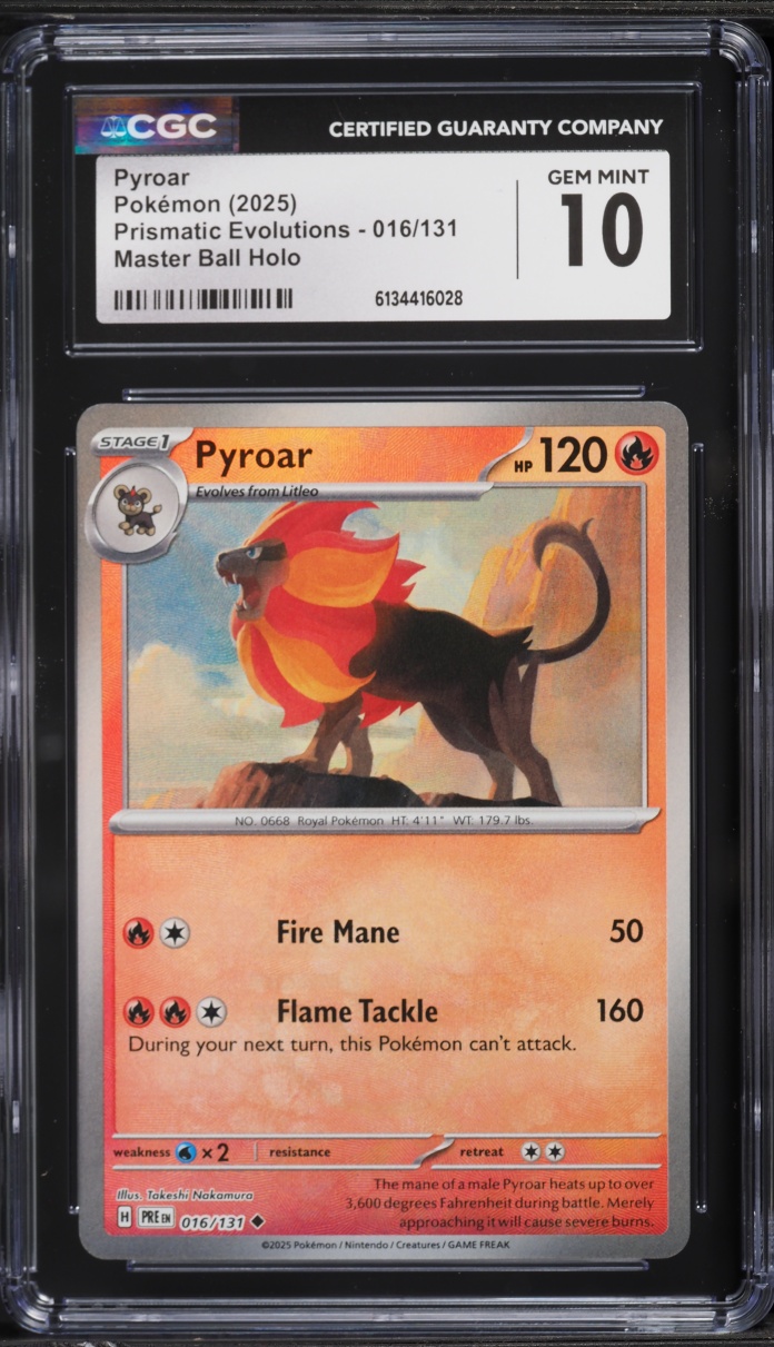 2025 Pokemon Scarlet & Violet Prismatic Evolutions Master Ball Holo Pyroar #16 CGC 10 GEM MINT