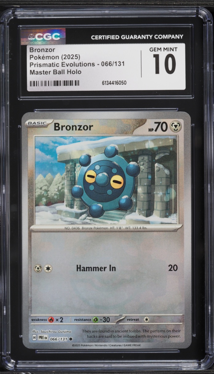 2025 Pokemon Scarlet & Violet Prismatic Evolutions Master Ball Holo Bronzor #66 CGC 10 GEM MINT