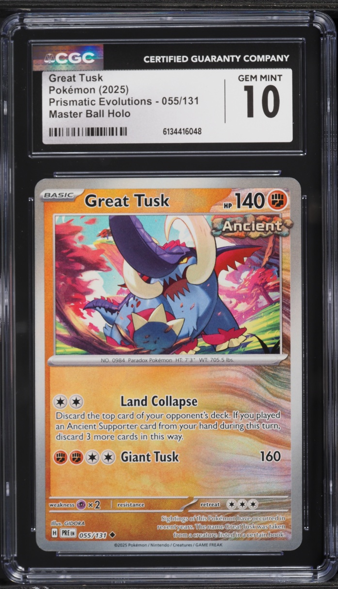 2025 Pokemon SV Prismatic Evolutions Master Ball Holo Great Tusk #055 CGC 10 GEM MINT