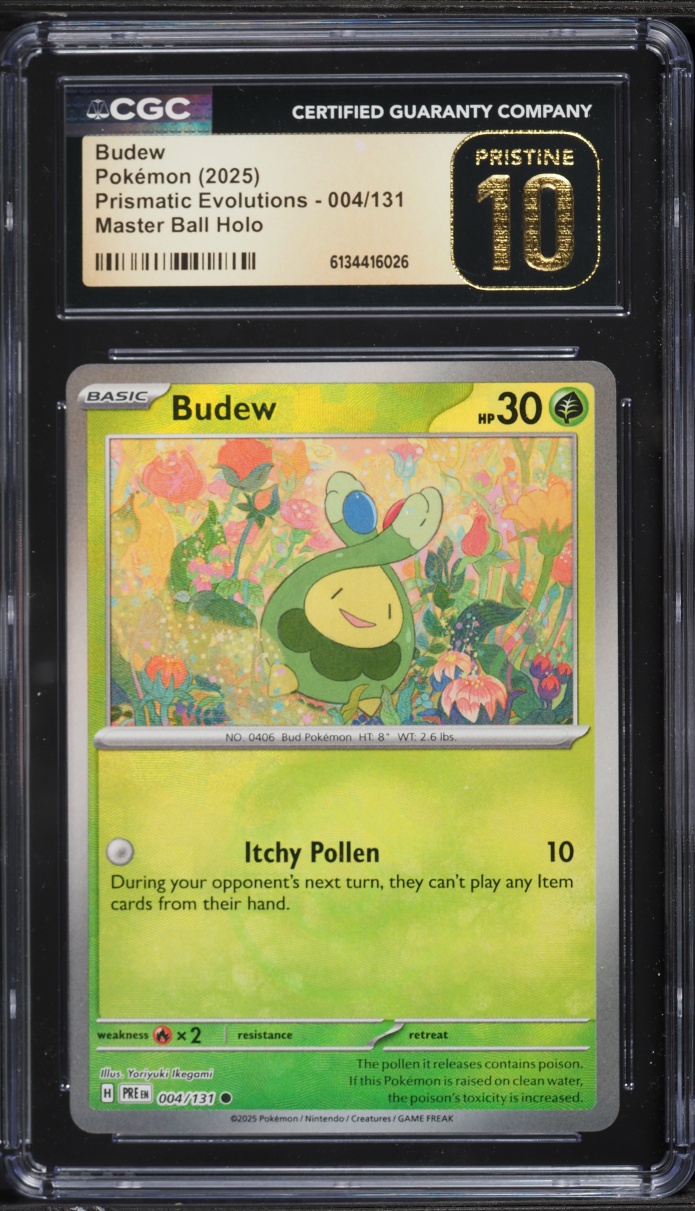 2025 Pokemon Scarlet & Violet Prismatic Evolutions Master Ball Holo Budew #4 CGC 10 PRISTINE