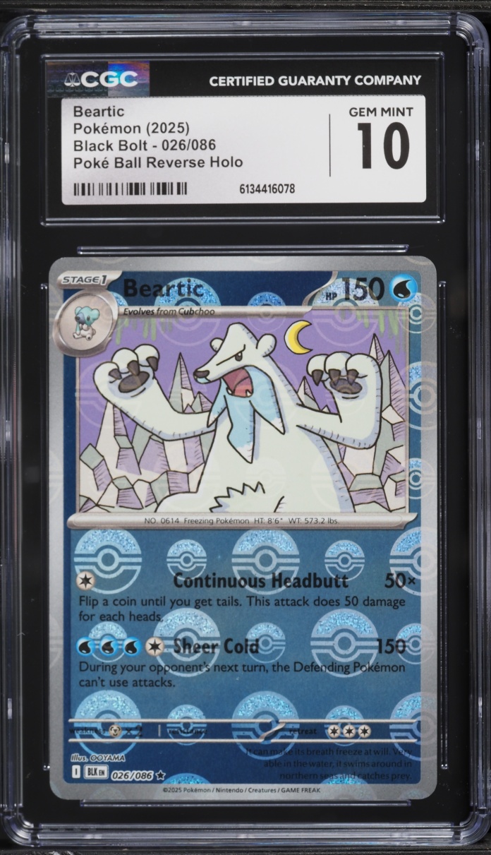 2025 Pokemon Scarlet & Violet Black Bolt Poke Ball Reverse Holo Beartic #026 CGC 10 GEM MINT