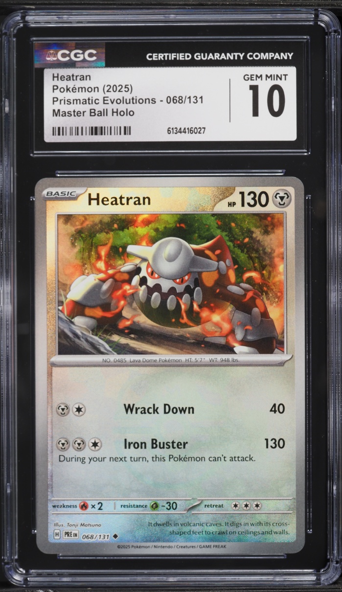 2025 Pokemon Scarlet & Violet Prismatic Evolutions Master Ball Holo Heatran #68 CGC 10 GEM MINT