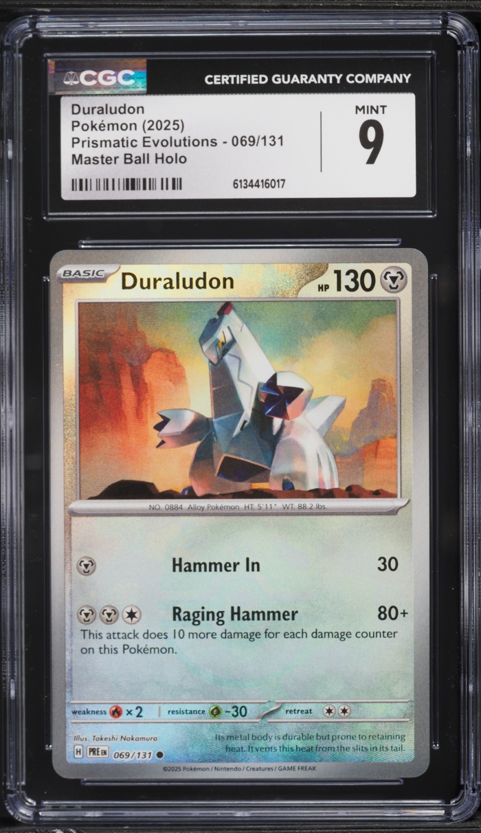 2025 Pokemon Scarlet & Violet Prismatic Evolutions Master Ball Holo Duraludon #69 CGC 9 MINT