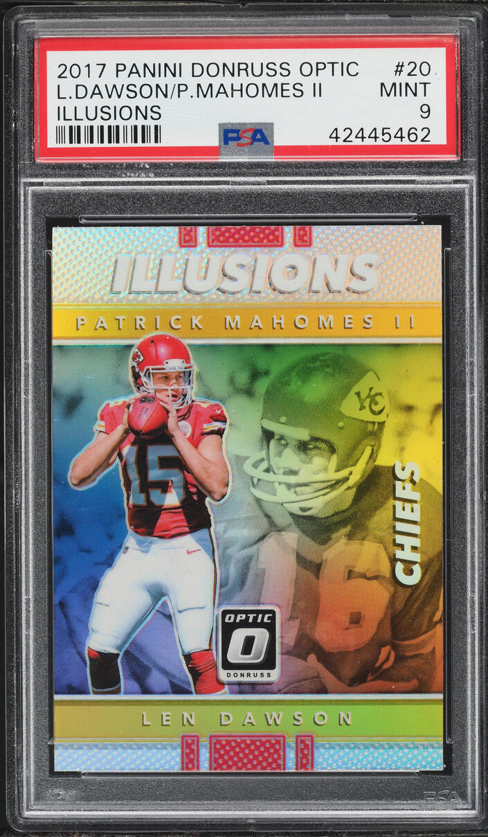 2017 Donruss Optic Illusions Len Dawson Patrick Mahomes II ROOKIE #20 PSA 9 MINT