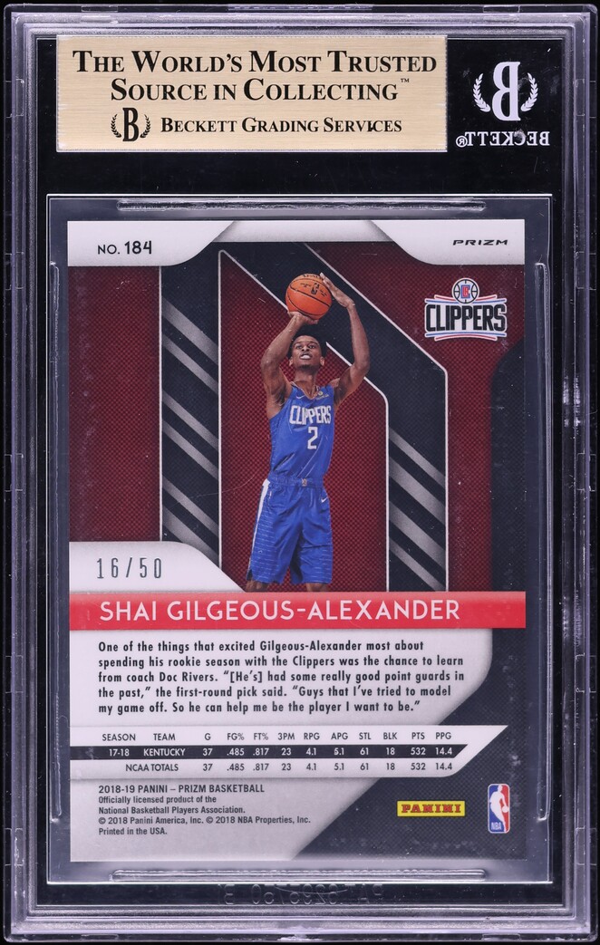 2018 Panini Prizm Fast Break Pink Shai Gilgeous-Alexander ROOKIE /50 #184 BGS 9.5 GEM MINT