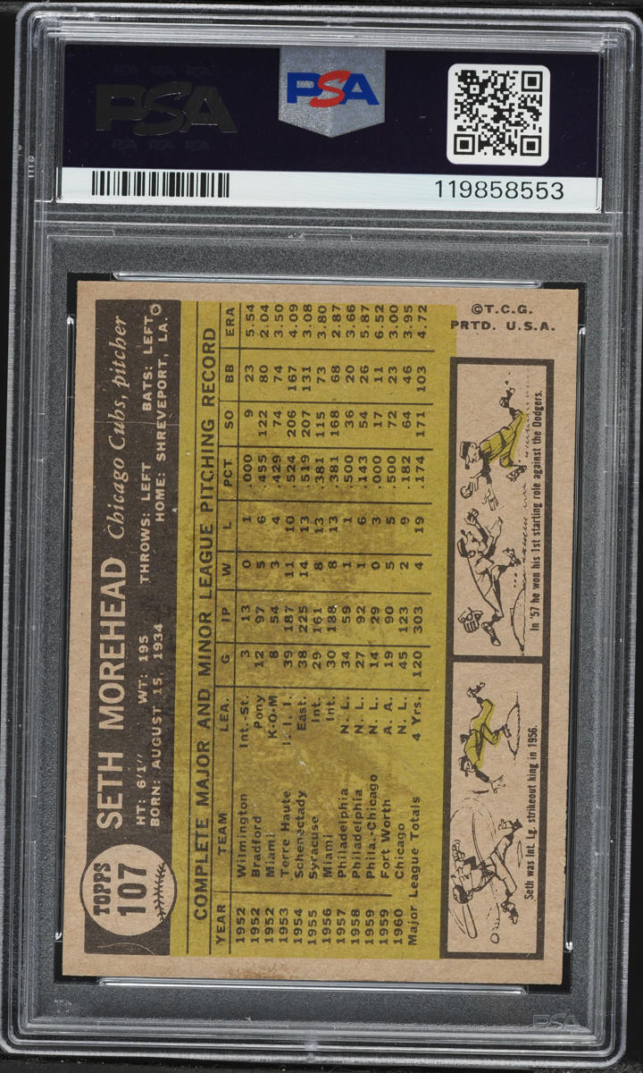 1961 Topps Seth Morehead #107 PSA 4 VGEX