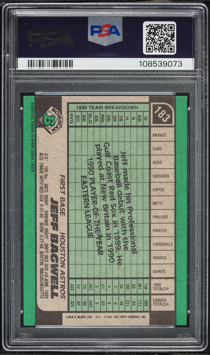1991 Bowman Jeff Bagwell ROOKIE #183 PSA 8 NM-MT