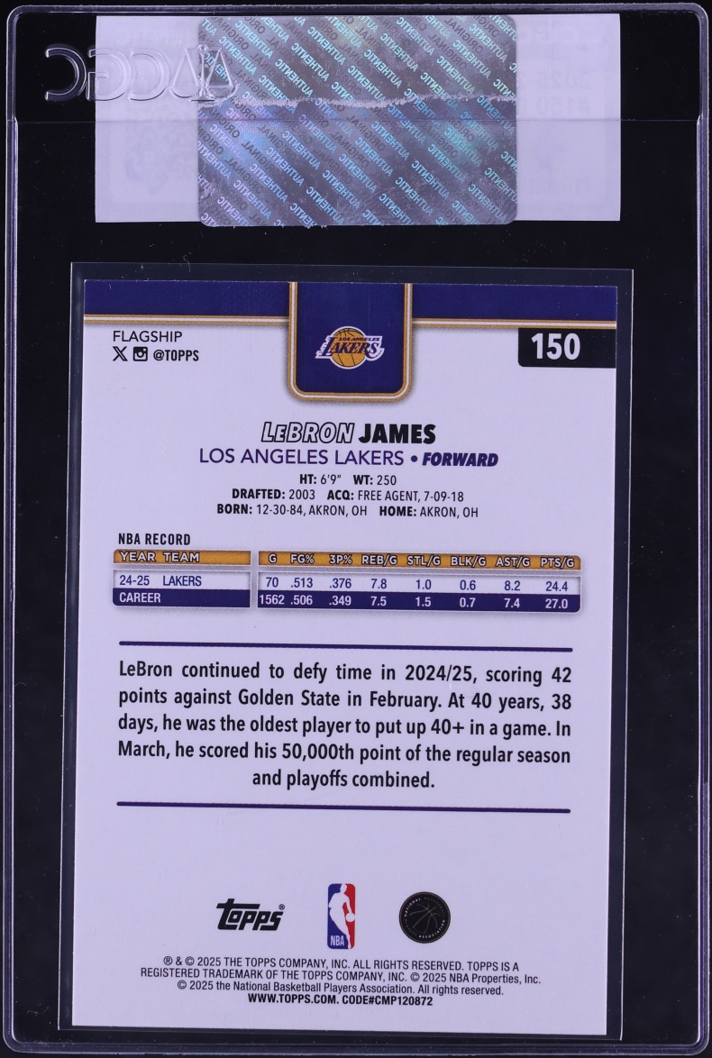 2025 Topps Basketball LeBron James #150 CGC AUTH