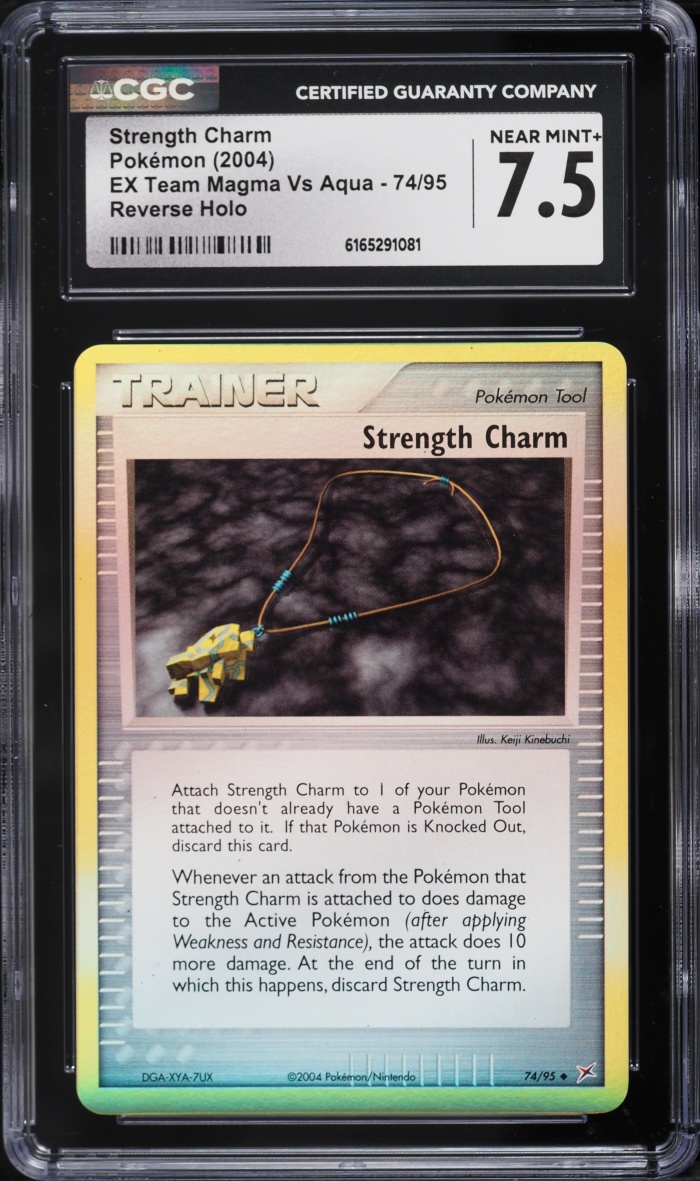 2004 Pokemon EX Team Magma Vs Aqua Reverse Holo Strength Charm #74 CGC 7.5 NRMT+