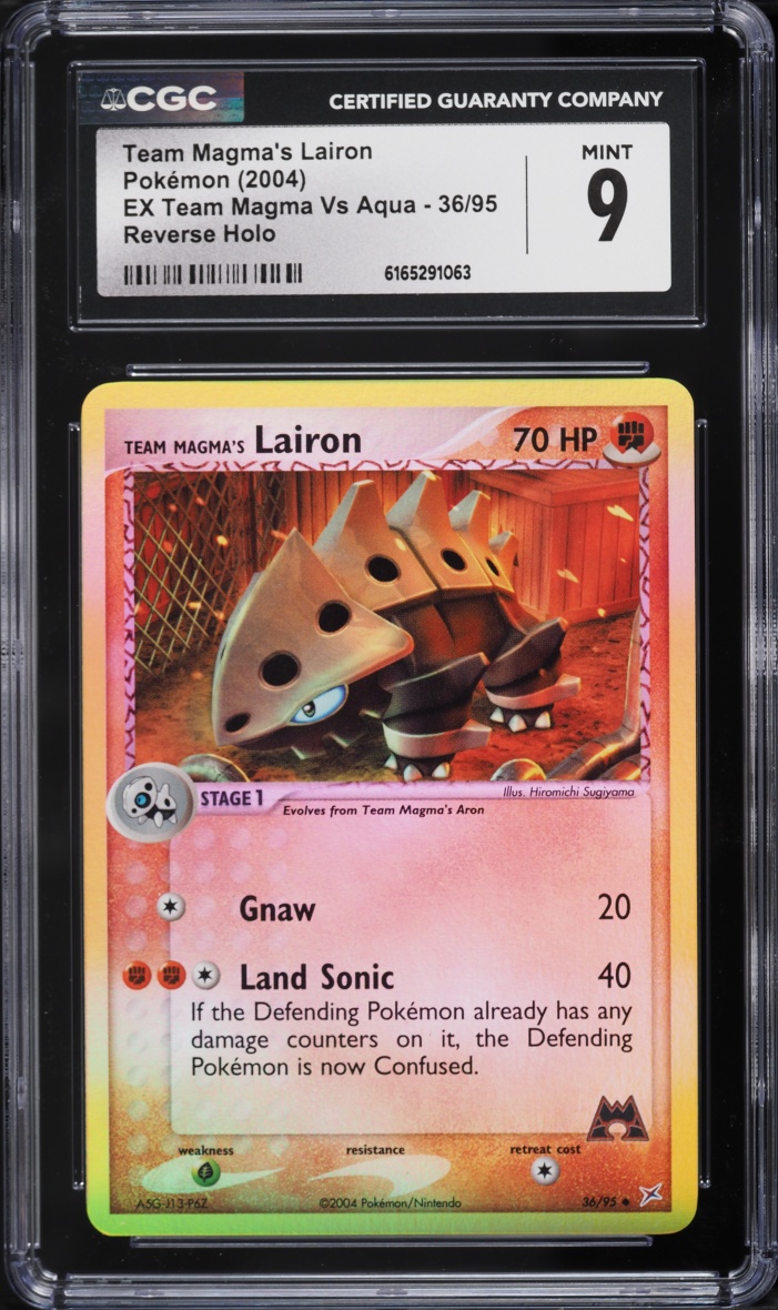 2004 Pokemon EX Team Magma Vs Aqua Reverse Holo Team Magma's Lairon #36 CGC 9 MINT
