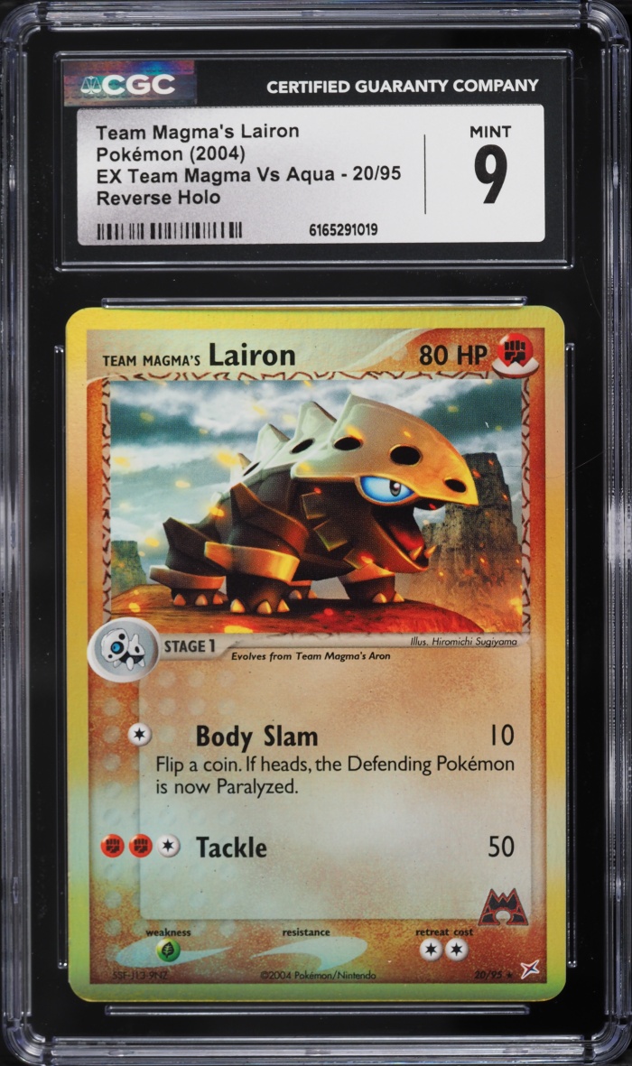 2004 Pokemon EX Team Magma Vs Aqua Reverse Holo Team Magma's Lairon #20 CGC 9 MINT