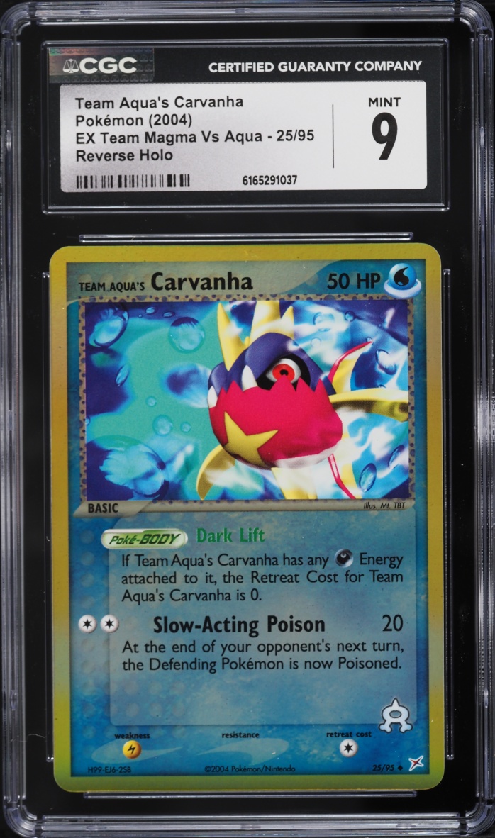 2004 Pokemon EX Team Magma Vs Aqua Reverse Holo Team Aqua's Carvanha #25 CGC 9 MINT