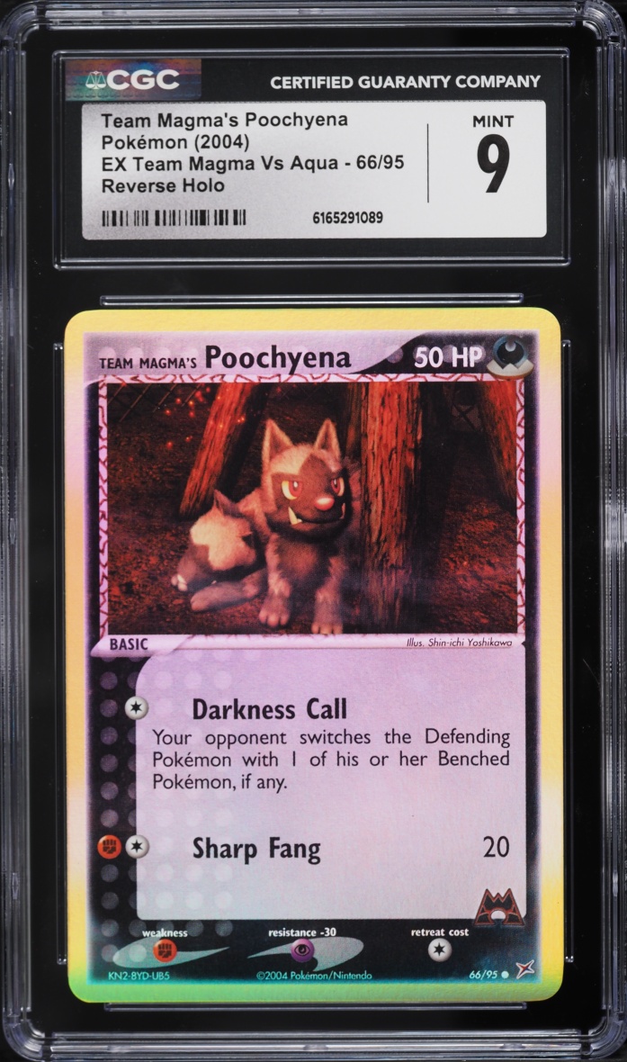 2004 Pokemon EX Team Magma Vs Aqua Reverse Holo Team Magma's Poochyena #66 CGC 9 MINT