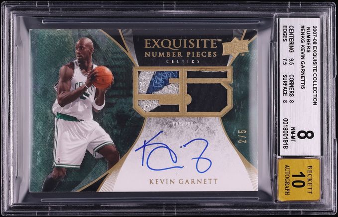 2007 Exquisite Collection Number Pieces Kevin Garnett PATCH AUTO /5 #EN-KG BGS 8 NM-MT