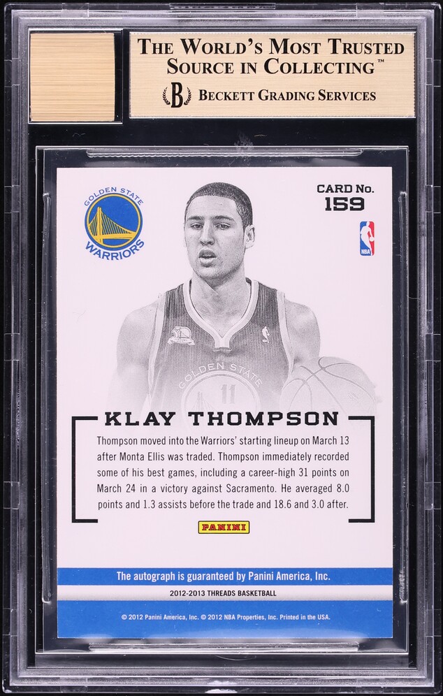 2012 Panini Threads Klay Thompson ROOKIE AUTO #159 BGS 9.5 GEM