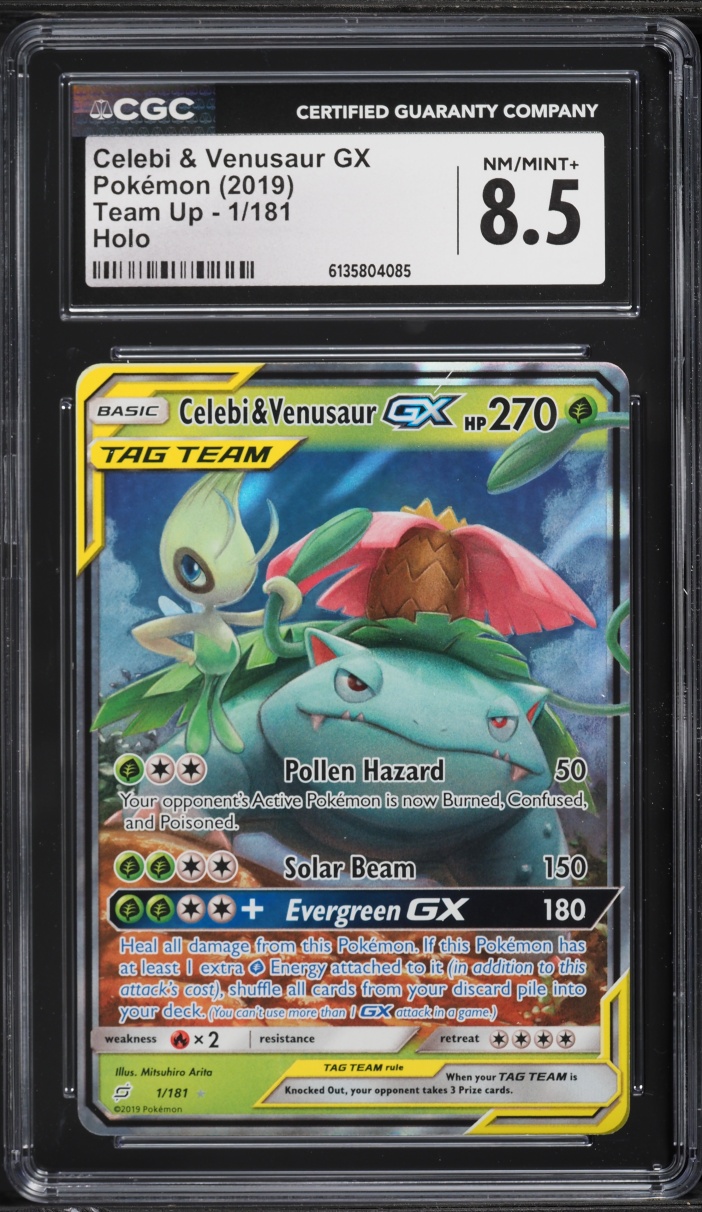 2019 Pokemon Sun & Moon Team Up Holo Celebi & Venusaur GX #1 CGC 8.5 NM-MT+