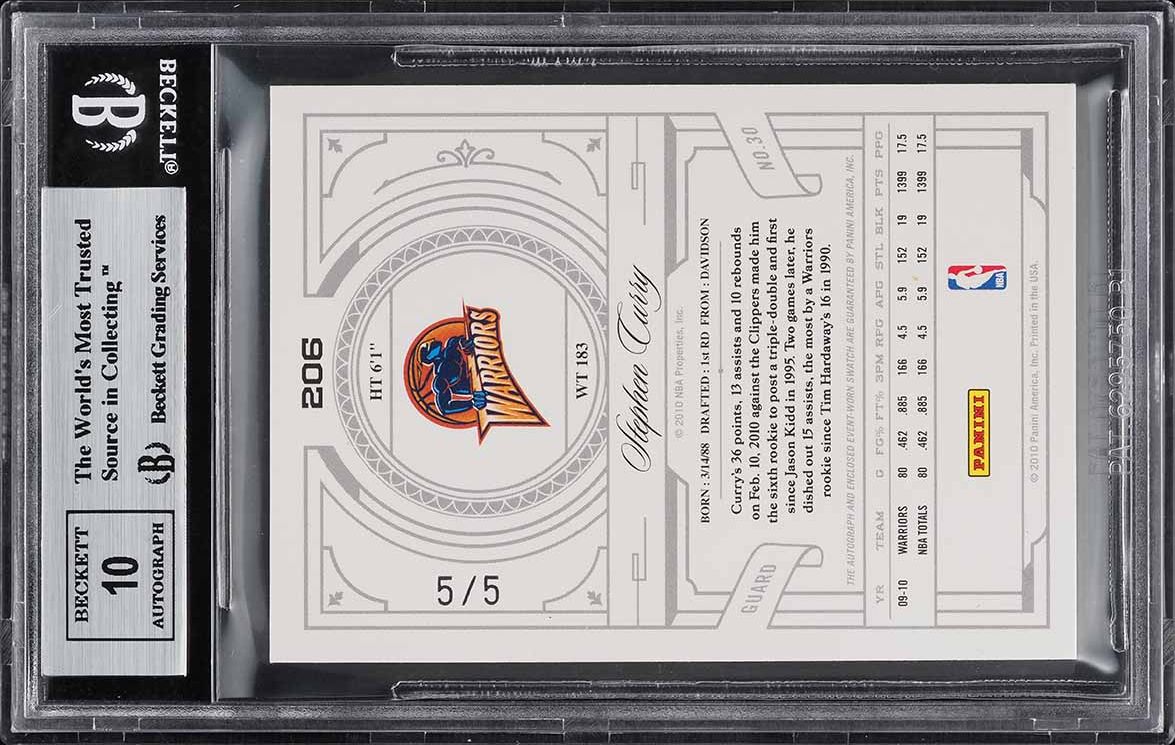 2009 National Treasures Platinum Stephen Curry ROOKIE PATCH AUTO 5/5 BGS 9 MINT